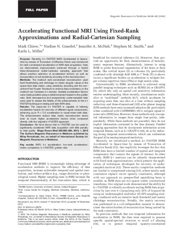 (PDF) Accelerating functional MRI using fixed-rank approximations and ...