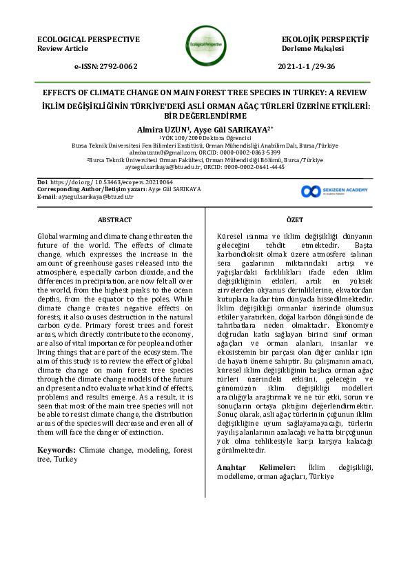 (PDF) Effects Of Climate Change On Main Forest Tree Species In Turkey