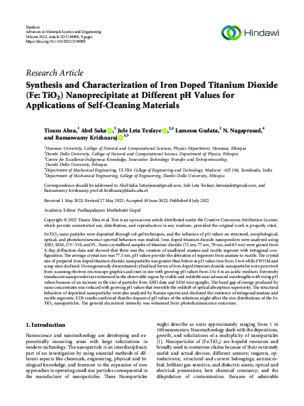 (PDF) Synthesis and Characterization of Iron Doped Titanium Dioxide (Fe ...