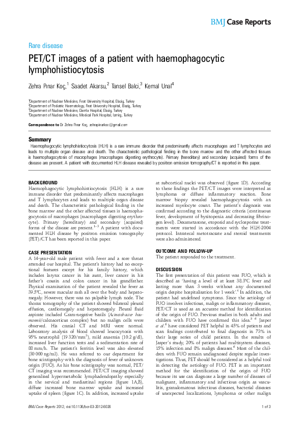 (PDF) PET/CT images of a patient with haemophagocytic lymphohistiocytosis