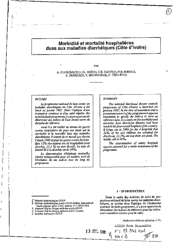 (PDF) Morbidité et mortalité hospitalières dues aux maladies ...