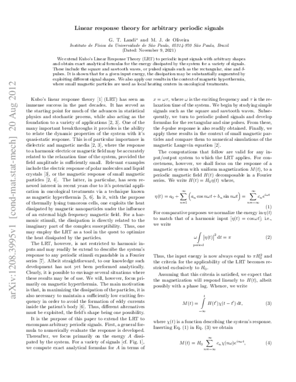 (PDF) Linear response theory for arbitrary periodic signals