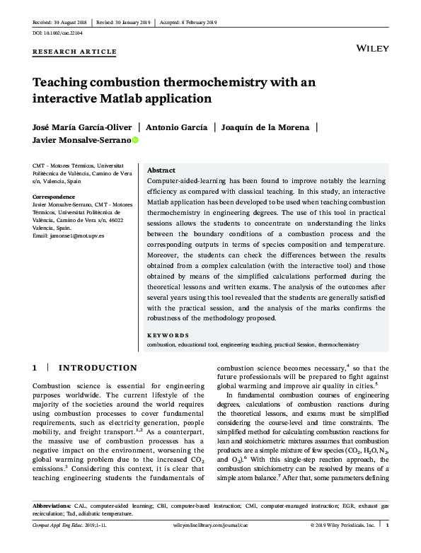 (PDF) Teaching combustion thermochemistry with an interactive Matlab ...