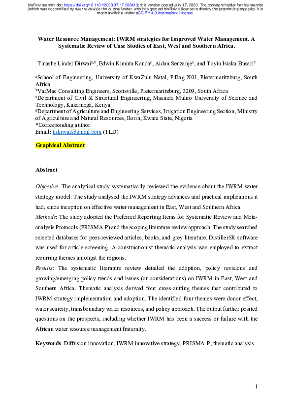 (PDF) Water Resource Management: IWRM strategies for Improved Water ...