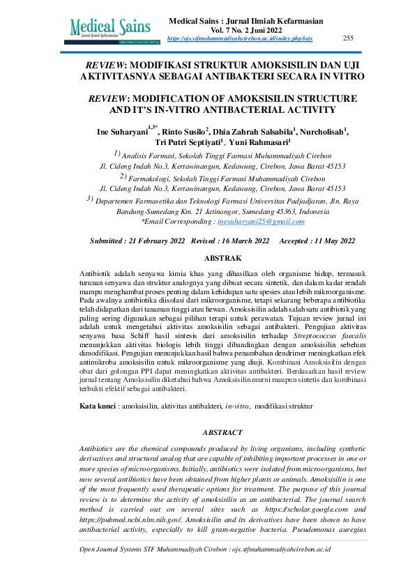 (PDF) Review: Modifikasi Struktur Amoksisilin Dan Uji Aktivitasnya ...