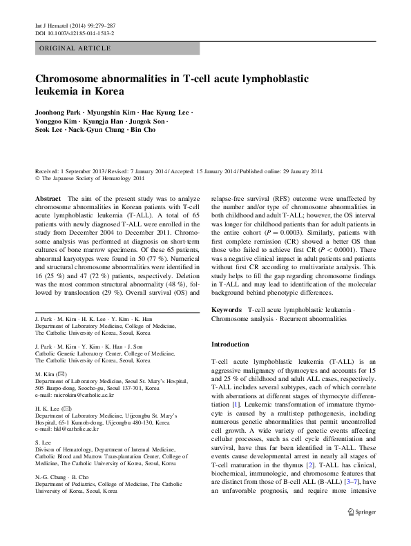 (PDF) Chromosome abnormalities in T-cell acute lymphoblastic leukemia ...