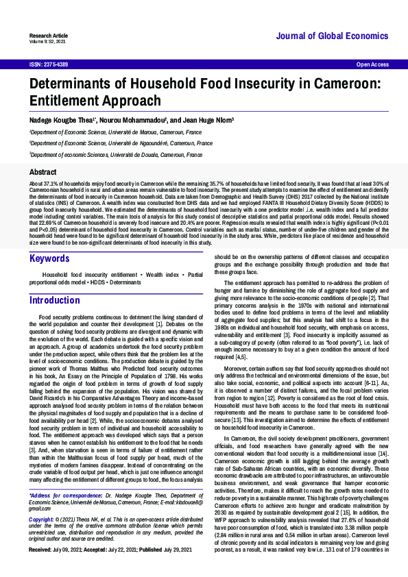 (PDF) Determinants of Household Food Insecurity in Cameroon ...