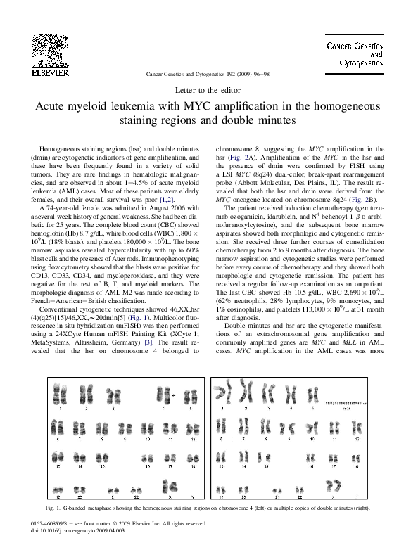 (PDF) Acute myeloid leukemia with MYC amplification in the homogeneous ...