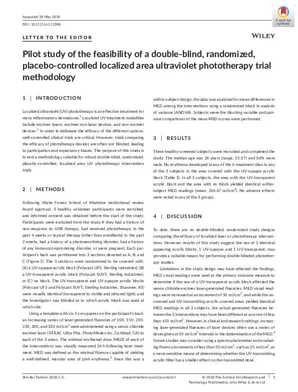 (PDF) Pilot study of the feasibility of a double‐blind, randomized ...