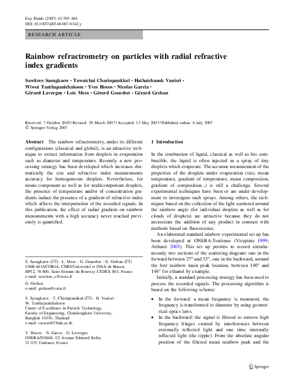 Rainbow refractrometry on particles with radial refractive index gradients