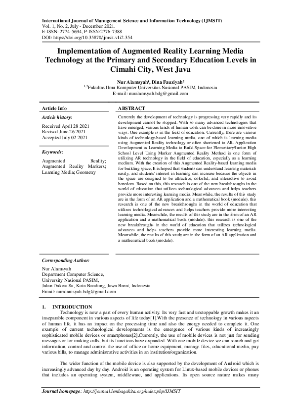 (PDF) Implementation of Augmented Reality Learning Media Technology at ...