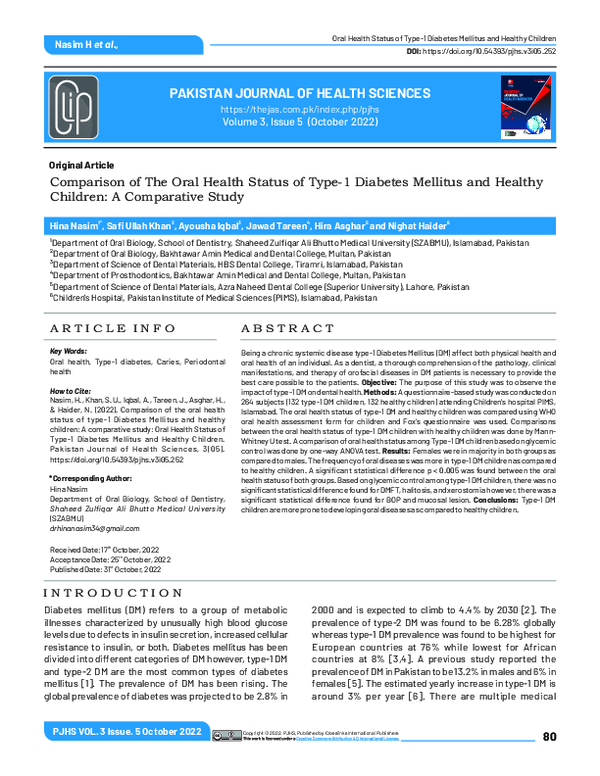 (PDF) Comparison of the oral health status of type-1 Diabetes Mellitus ...