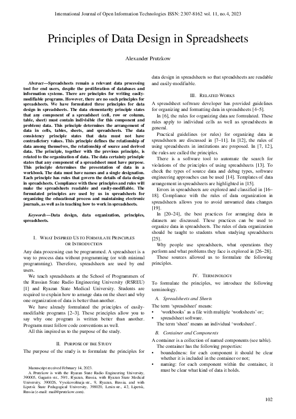 (PDF) Principles of Data Design in Spreadsheets