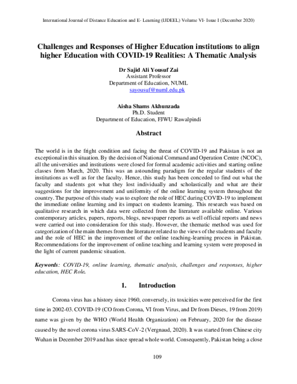(PDF) Challenges and Responses of Higher Education institutions to ...