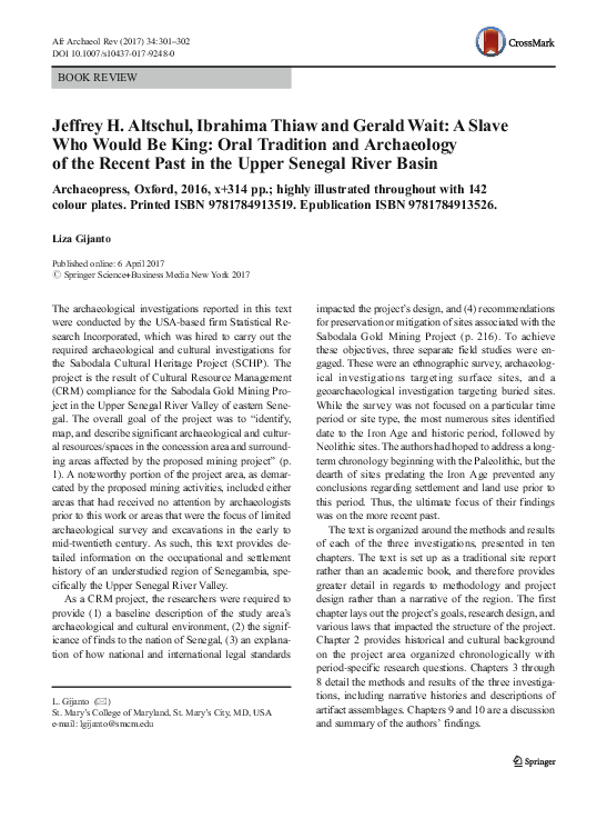 (PDF) Jeffrey H. Altschul, Ibrahima Thiaw and Gerald Wait: A Slave Who ...