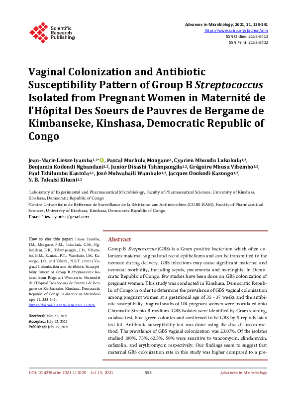 (PDF) Vaginal Colonization and Antibiotic Susceptibility Pattern of ...