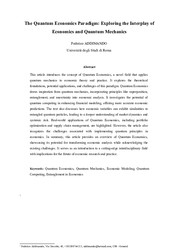 (DOC) The Quantum Economics Paradigm: Exploring the Interplay of ...