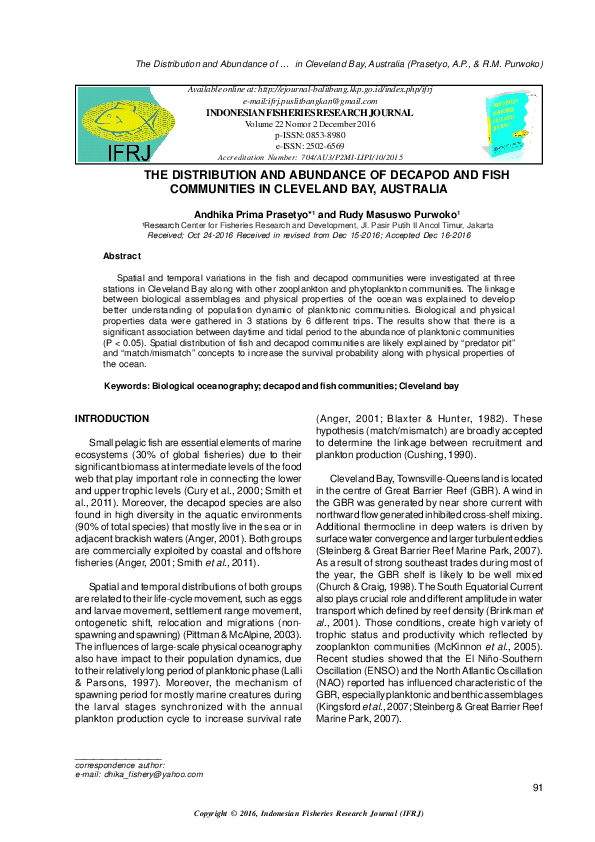 (PDF) The Distribution and Abundance of Decapod and Fish Communities in ...