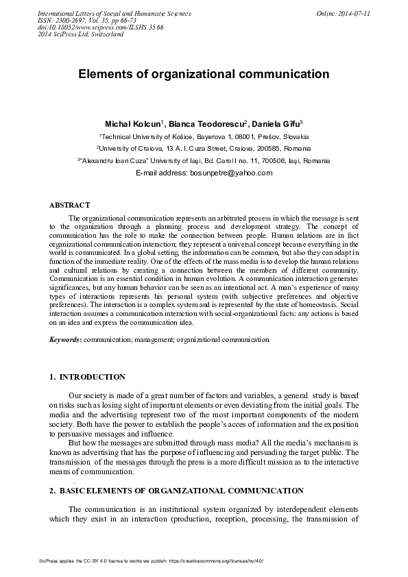 (PDF) Elements of Organizational Communication
