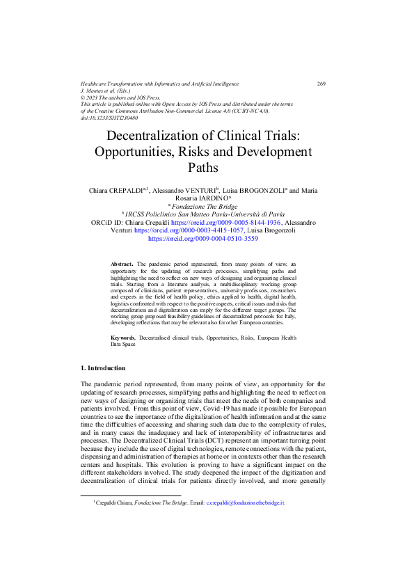 (PDF) Decentralization of Clinical Trials: Opportunities, Risks and ...