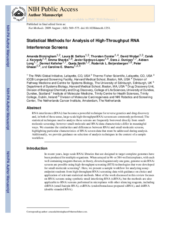 (PDF) Statistical methods for analysis of high-throughput RNA ...