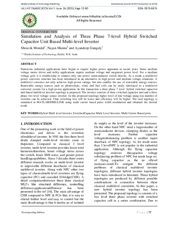 (PDF) Simulation and Analysis of Three Phase 7-level Hybrid Switched ...