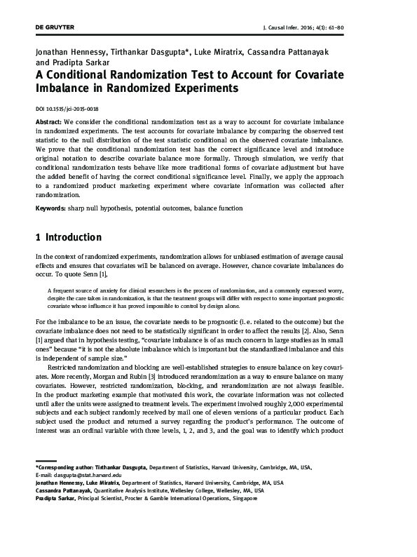 (PDF) A Conditional Randomization Test to Account for Covariate ...