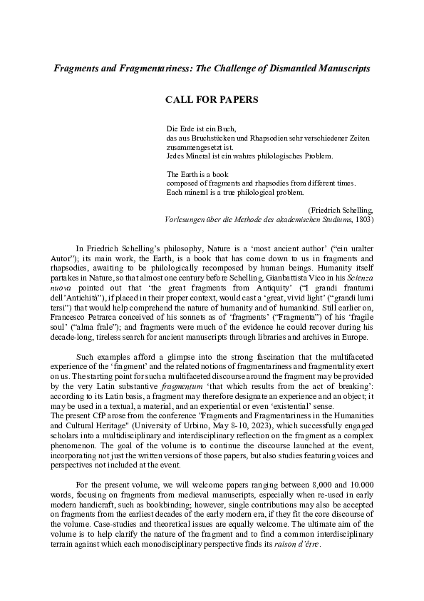 (PDF) Fragments and Fragmentariness: The Challenge of Dismantled ...