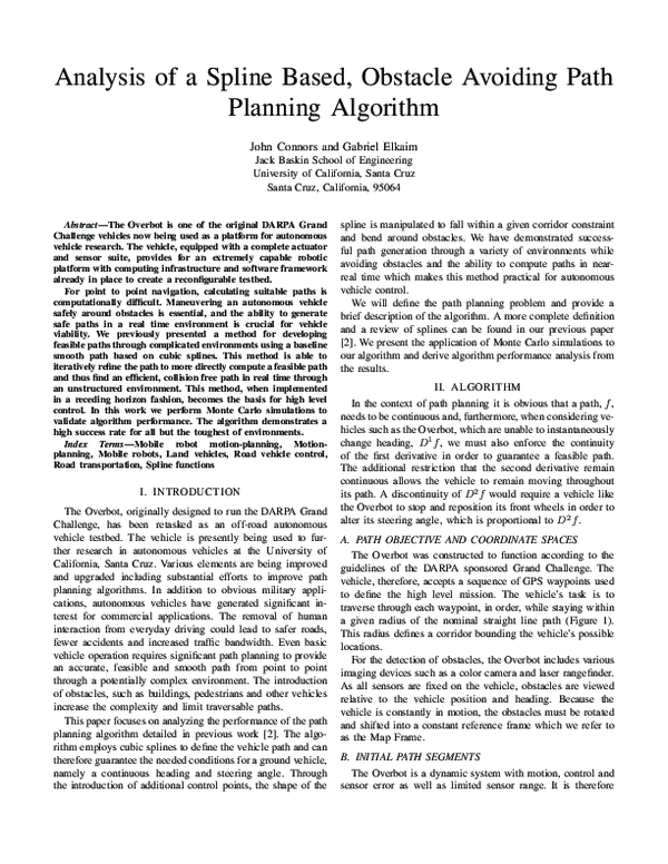 (PDF) Analysis of a Spline Based, Obstacle Avoiding Path Planning Algorithm