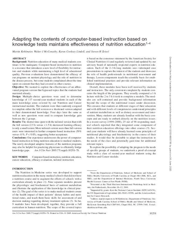 (PDF) Adapting the contents of computer-based instruction based on ...