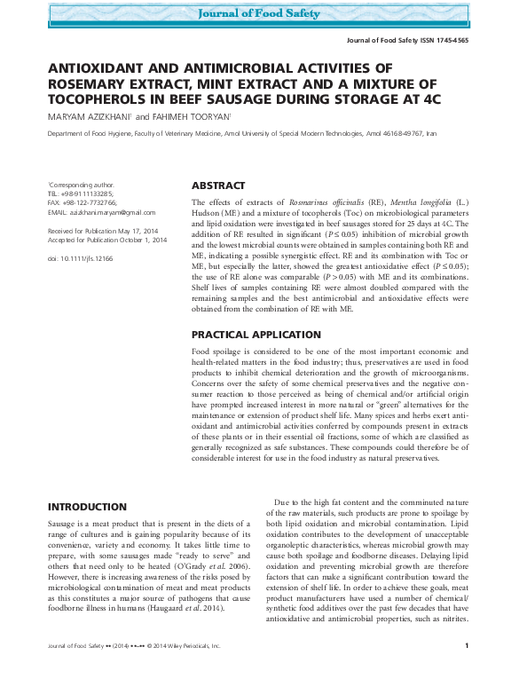 (PDF) Antioxidant and antimicrobial activities of rosemary extracts ...