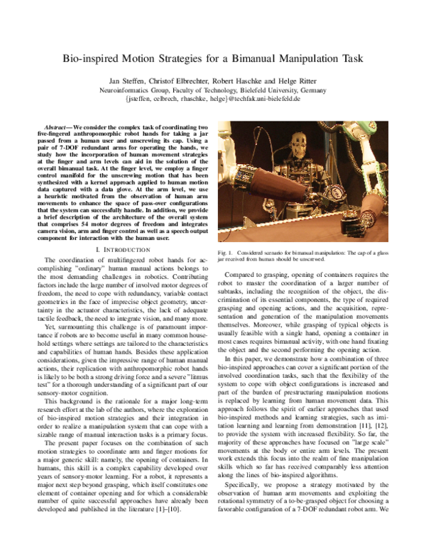 (PDF) Bio-inspired motion strategies for a bimanual manipulation task