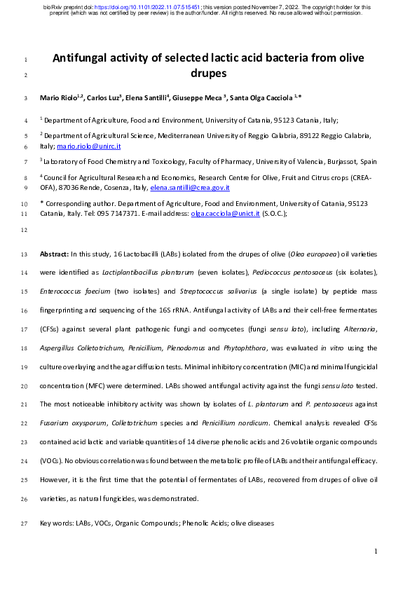 (PDF) Antifungal activity of selected lactic acid bacteria from olive ...