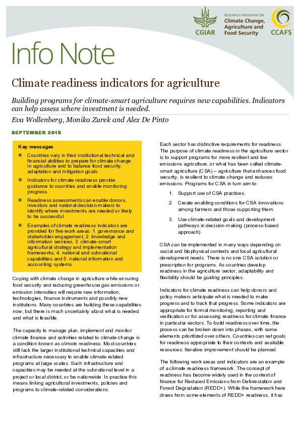 (PDF) Climate readiness indicators for agriculture