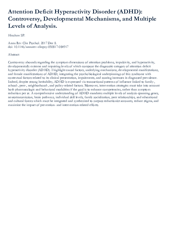 (PDF) Attention Deficit Hyperactivity Disorder (ADHD): Controversy ...