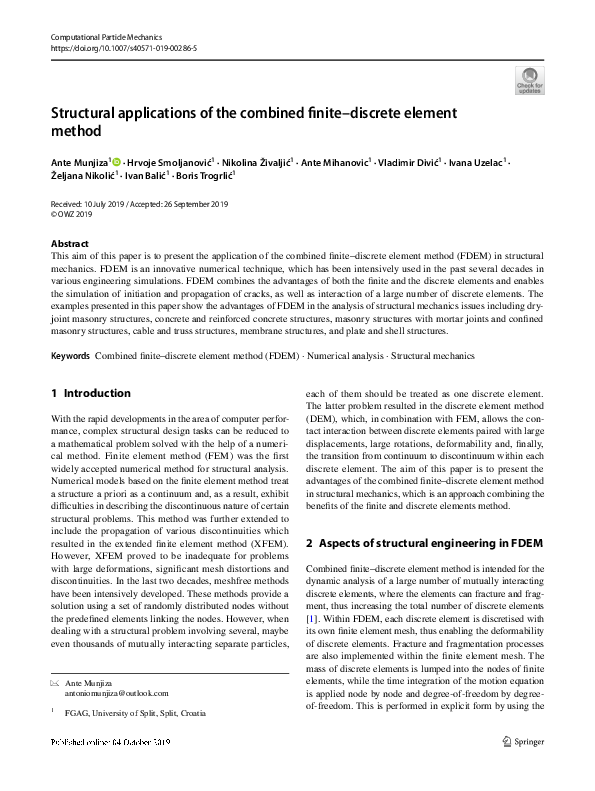 (PDF) Structural applications of the combined finite–discrete element ...