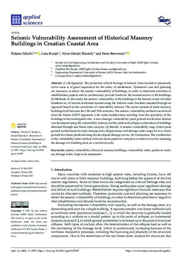 (PDF) Seismic Vulnerability Assessment of Historical Masonry Buildings ...