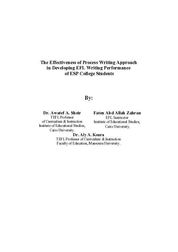 (PDF) The Effectiveness of Process Writing Approach in Developing EFL ...