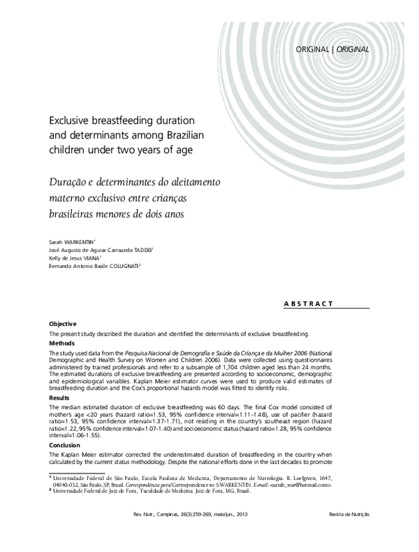 (PDF) Exclusive breastfeeding duration and determinants among Brazilian ...