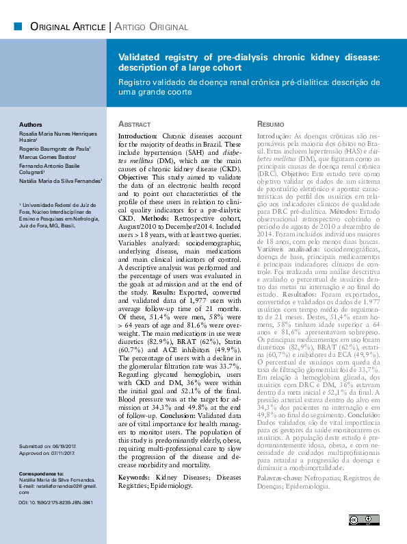 (PDF) Validated registry of pre-dialysis chronic kidney disease ...