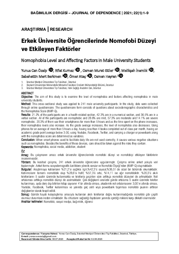 Image showcasing (PDF) Nomophobia Level and Affecting Factors in Male University Students