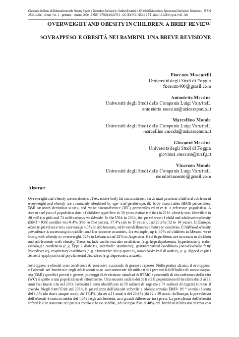 (PDF) Overweight and obesity in children. A brief review