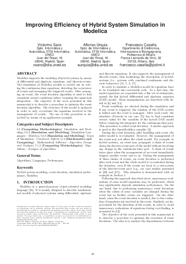 (PDF) Improving efficiency of hybrid system simulation in Modelica