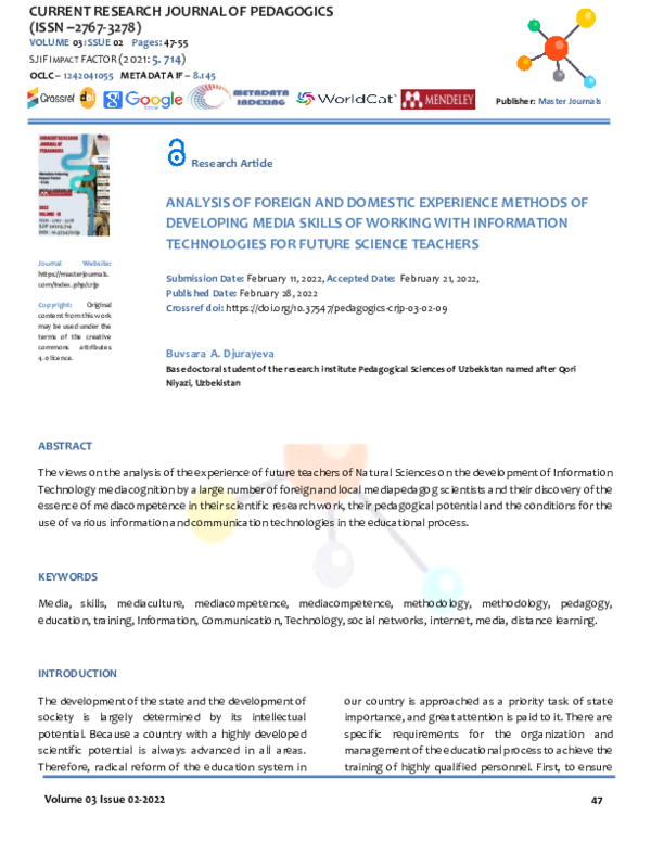 (PDF) CURRENT RESEARCH JOURNAL OF PEDAGOGICS