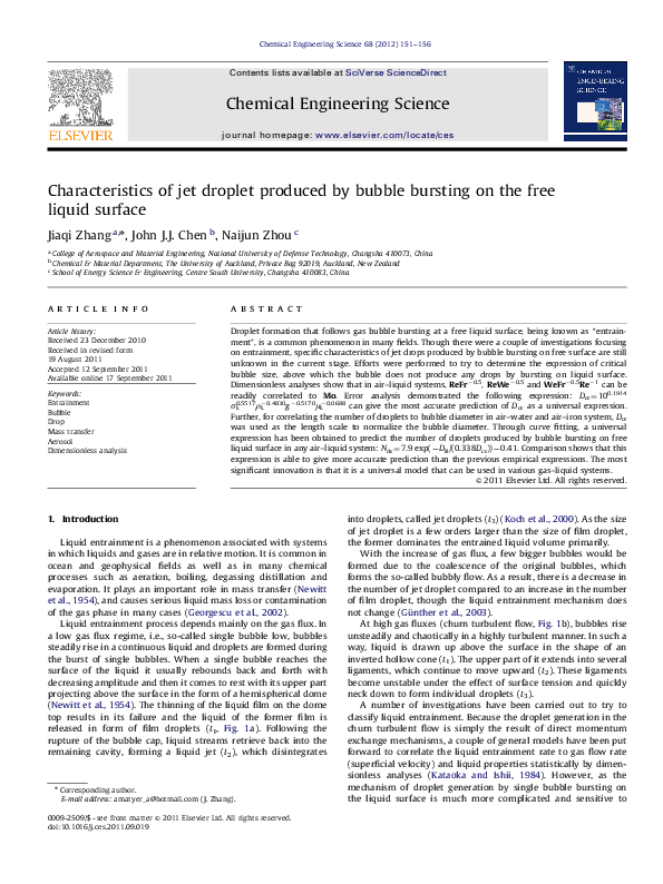 (PDF) Characteristics of jet droplet produced by bubble bursting on the ...