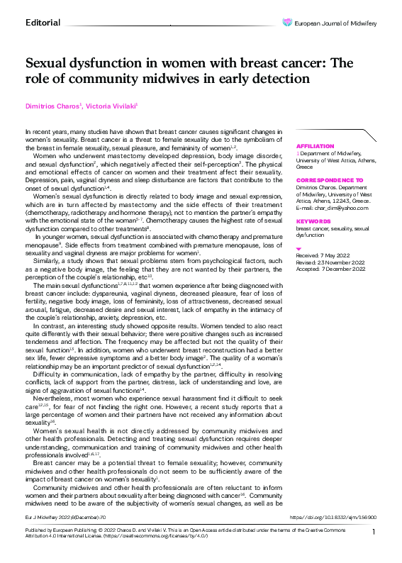 (PDF) Sexual dysfunction in women with breast cancer: The role of ...