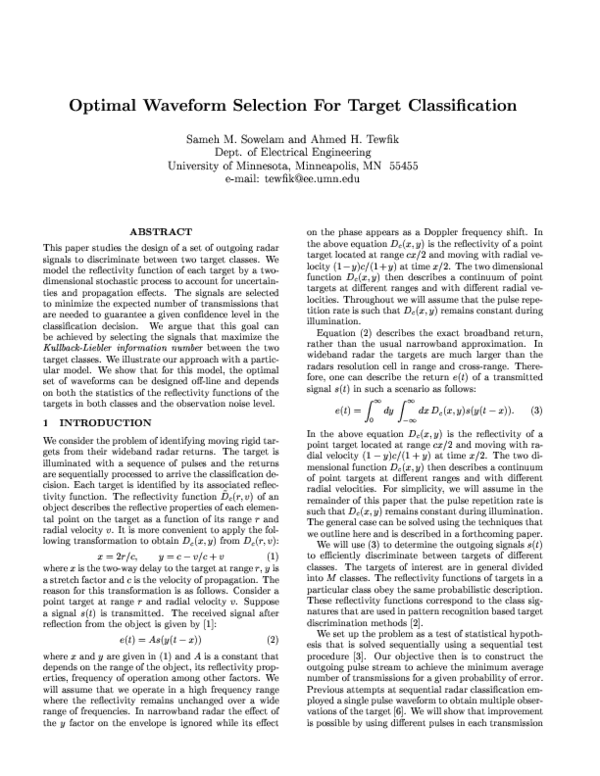 (PDF) Optimal waveform selection for target classification