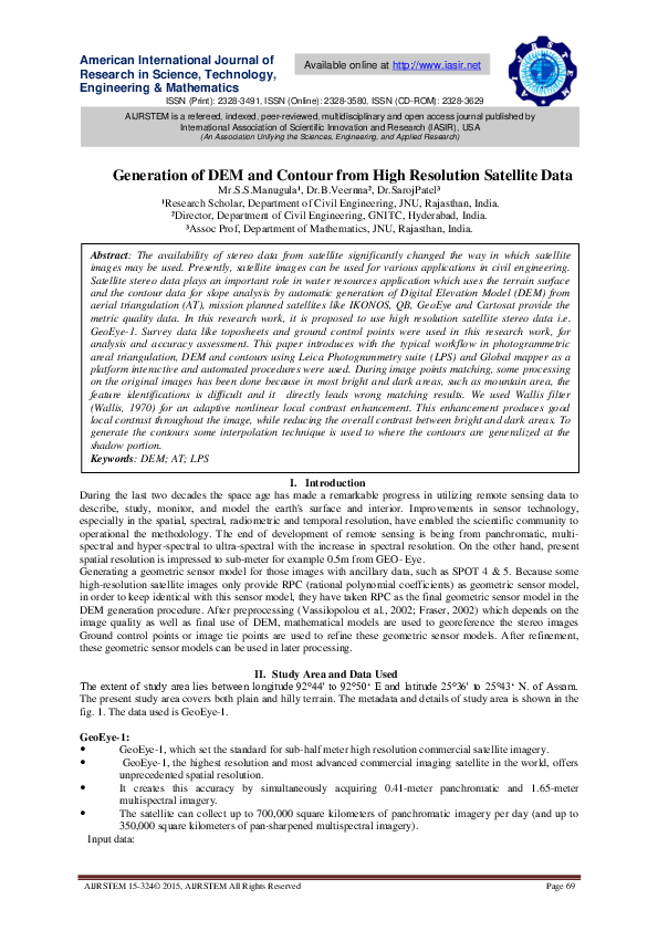 (PDF) Generation of DEM and Contour from High Resolution Satellite Data