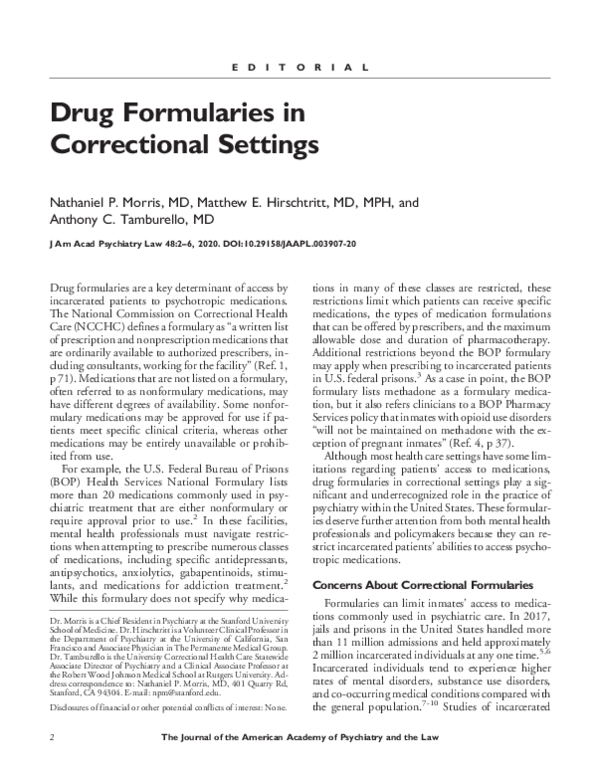(PDF) Drug Formularies in Correctional Settings