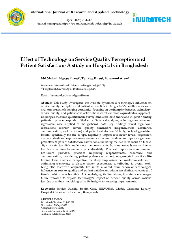 (PDF) Effect of Technology on Service Quality Perception and Patient ...